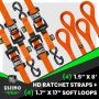 Rhino USA HDKIT-4PK-ORG Heavy Duty Ratchet Tie-Down 4-Pack (Orange) 1.6In X 8Ft