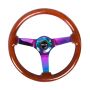 NRG Reinforced Steering Wheel (350mm / 3in. Deep) Classic Dark Wood w/4mm Neochrome Solid 3-Spoke
