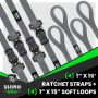 Rhino USA RCHT-4PACK-GRY Medium Duty Ratchet Strap Tie-Down 4-Pack (Gray)