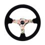 NRG Reinforced Steering Wheel (350mm / 3in. Deep) Blk Suede Floral Dipped w/ Blk Baseball Stitch