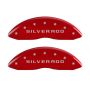 MGP 14207FSILRD Front set 2 Caliper Covers Engraved Front Silverado Red finish silver ch