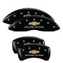 MGP 14231SBRCBK 4 Caliper Covers Engraved Front & Rear Chevy racing Black finish silver ch