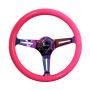 NRG ST-015MC-NPK Classic Wood Grain Steering Wheel (350mm) Neon Pink Painted Grip w/Neochrome 3-Spoke Center