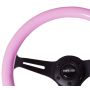 NRG Classic Wood Grain Steering Wheel (350mm) Solid Pink Painted Grip w/Black 3-Spoke Center