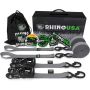 Rhino USA HDKIT-2PK-GRY Heavy Duty Ratchet Tie-Downs 2-Pack (Gray) 1.6In X 8Ft