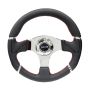 NRG Reinforced Steering Wheel (320mm) Blk Leather/Red Stitching w/Chrome 3-Spoke Center