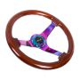 NRG Reinforced Steering Wheel (350mm / 3in. Deep) Classic Dark Wood w/4mm Neochrome Solid 3-Spoke