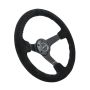 NRG Reinforced Steering Wheel (350mm / 3in. Deep) Blk Suede/Blue BBall Stitch w/5mm Matte Blk Spokes