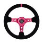 NRG RST-006S-FH Reinforced Steering Wheel (350mm/ 3in. Deep) Black Suede/ Fushia Center Mark/ Fushia Stitching