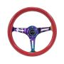 NRG Classic Wood Grain Steering Wheel (350mm) Red Grip w/Neochrome 3-Spoke Center