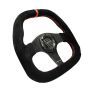 NRG Carbon Fiber Steering Wheel (320mm) Flat Btm. Blk Suede/Red Stitch w/CF Spokes & Red Center Mark