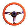 NRG ST-015MC-NOR Classic Wood Grain Steering Wheel (350mm) Neon Orange Color w/Neochrome Spokes
