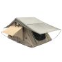 LD TMBK 3 Roof Top Tent With Annex - Tan Base With Green Rain Fly, Black Aluminum Base, Black Ladder Overland Vehicle Systems
