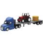 New Ray Toys 16083 Freightliner Cascadia Flatbed with Farm Tractor and Round Hay Bale/ Scale - 1:43