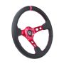NRG RST-006FH Reinforced Steering Wheel (350mm/3in. Deep) Black Leather/ Fushia Center Mark/ Fushia Stitching