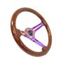 NRG Reinforced Steering Wheel (350mm / 3in. Deep) Brown Wood w/Blk Matte Spoke/Neochrome Center Mark