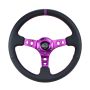 NRG RST-006PP Reinforced Steering Wheel (350mm / 3in. Deep) Black Leather w/Purple Center & Purple Stitching
