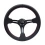 NRG Reinforced Steering Wheel (350mm / 3in. Deep) Black Leather/Red Stitch & Blk 3-Spoke w/Slits