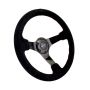 NRG Reinforced Steering Wheel (350mm / 3in. Deep) Blk Suede w/Red BBall Stitch & Black 3-Spoke