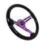 NRG Reinforced Steering Wheel (350mm / 3in. Deep) Blk Wood w/Blk Matte Spoke/Neochrome Center Mark