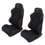 NRG RSC-200L/R Sport Seats (Pair) Type-R Cloth w/ Logo - Black w/Red Stitch