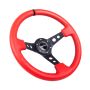 NRG Reinforced Steering Wheel (350mm / 3in. Deep) Red Suede w/Blk Circle Cutout Spokes