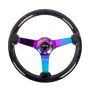 NRG Reinforced Steering Wheel (350mm / 3in. Deep) Classic Blk Sparkle w/4mm Neochrome 3-Spoke Center