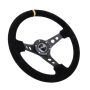 NRG Reinforced Steering Wheel (350mm / 3in. Deep) Blk Suede w/Circle Cut Spokes & Single Yellow CM