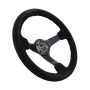 NRG Reinforced Steering Wheel (350mm / 3in. Deep) Blk Suede/Red BBall Stitch w/5mm Matte Blk Spokes