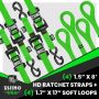 Rhino USA HDKIT-4PK-GRN Heavy Duty Ratchet Tie-Down 4-Pack (Green) 1.6In X 8Ft