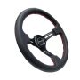 NRG Reinforced Steering Wheel (350mm / 3in. Deep) Black Leather/Red Stitch & Blk 3-Spoke w/Slits