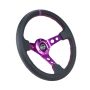 NRG RST-006PP Reinforced Steering Wheel (350mm / 3in. Deep) Black Leather w/Purple Center & Purple Stitching