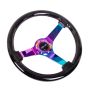NRG Reinforced Steering Wheel (350mm / 3in. Deep) Classic Blk Sparkle w/4mm Neochrome 3-Spoke Center