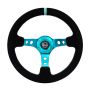 NRG RST-006S-TL Reinforced Steering Wheel (350mm/ 3in. Deep) Black Suede/ Teal Center Mark/ Teal Stitching