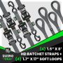 Rhino USA HDKIT-4PK-GRY Heavy Duty Ratchet Tie-Down 4-Pack (Gray) 1.6In X 8Ft