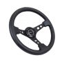 NRG Reinforced Steering Wheel (350mm / 3in. Deep) Blk Leather w/Blk Spoke & Circle Cutouts