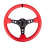 NRG Reinforced Steering Wheel (350mm / 3in. Deep) Red Suede w/Blk Circle Cutout Spokes