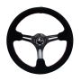 NRG Reinforced Steering Wheel (350mm / 3in. Deep) Blk Suede w/Red Stitching & 5mm Spokes w/Slits