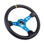 NRG Reinforced Steering Wheel (350mm / 3in. Deep) Blk Leather w/Blue Cutout Spoke & Single Yellow CM