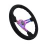 NRG Reinforced Steering Wheel (350mm / 3in. Deep) Blk Suede/Blk Stitch w/Neochrome Slits