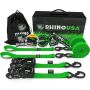 Rhino USA HDKIT-2PK-GRN Heavy Duty Ratchet Tie-Downs 2-Pack (Green) 1.6In X 8Ft