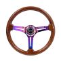 NRG Reinforced Steering Wheel (350mm / 3in. Deep) Brown Wood w/Blk Matte Spoke/Neochrome Center Mark