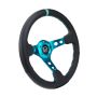 NRG RST-006TL Reinforce Steering Wheel (350mm / 3in. Deep) Blk Leather, Teal Center Mark w/ Teal Stitching