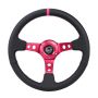 NRG RST-006FH Reinforced Steering Wheel (350mm/3in. Deep) Black Leather/ Fushia Center Mark/ Fushia Stitching