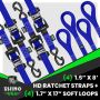 Rhino USA HDKIT-4PK-BLU Heavy Duty Ratchet Tie-Down 4-Pack (Blue) 1.6In X 8Ft