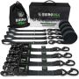 Rhino USA TD-GC1.6X15-BLK Heavy Duty Ratchet Tie-Down 4-Pack Black 1.6In X 15Ft