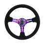 NRG Reinforced Steering Wheel (350mm / 3in. Deep) Blk Suede/Blk Stitch w/Neochrome Slits