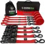 Rhino USA HDKIT-4PK-RED Heavy Duty Ratchet Tie-Down 4-Pack (Red) 1.6In X 8Ft