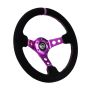 NRG RST-006S-PP Reinforced Steering Wheel (350mm / 3in. Deep) Black Suede w/Purple Center & Purple Stitching