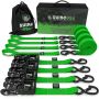 Rhino USA HDKIT-4PK-GRN Heavy Duty Ratchet Tie-Down 4-Pack (Green) 1.6In X 8Ft